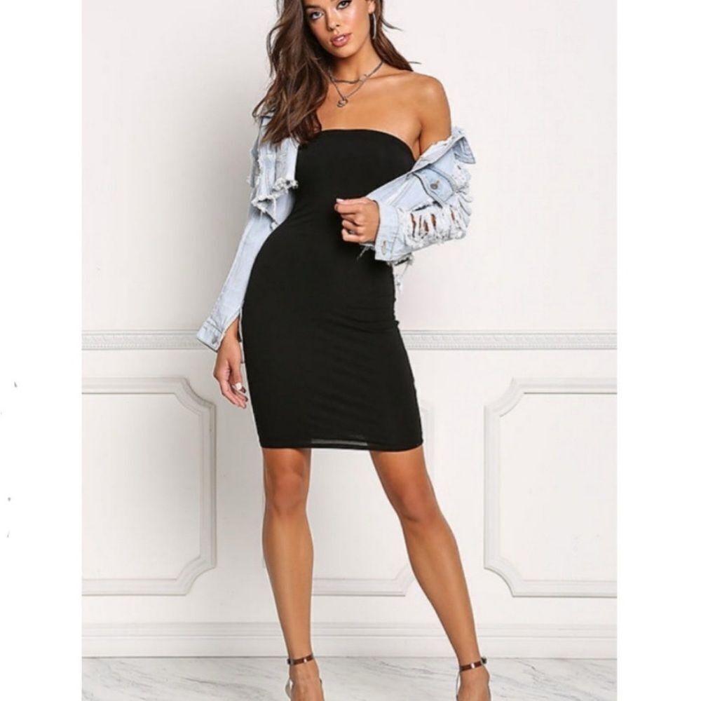 Zara Mini Strapless Bodycon Tube Dress Satin Black- Size Large
